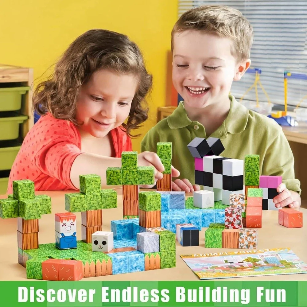 PBKCQ Animal Forest 132PCS Magnetic Building Blocks Toddler Toys,Build Forest W